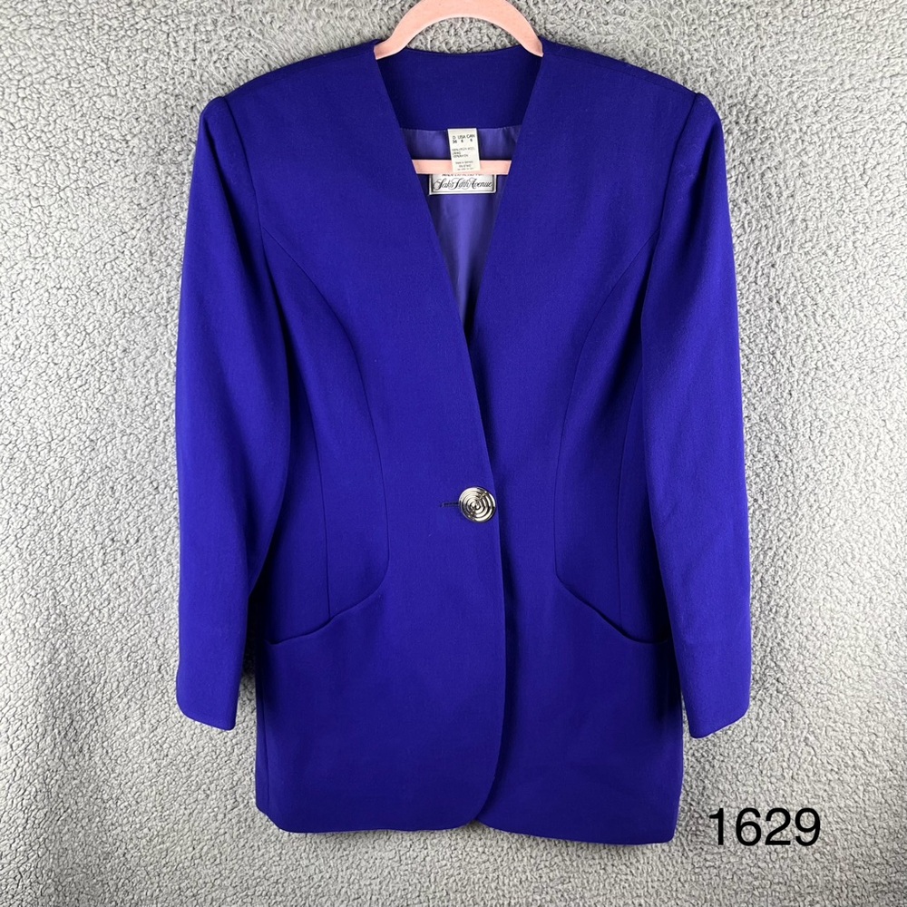 Saks Fifth Avenue Women's Sz 6 Virgin Wool Vintage Double Breasted‎ Blue Blazer